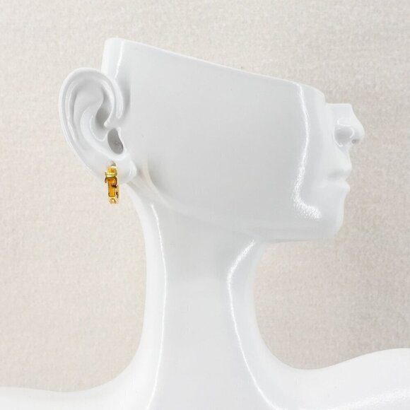 Tory Burch Serif-T Enamel Huggie Hoop Earrings Gold/Lemon OS - Picture 6 of 12